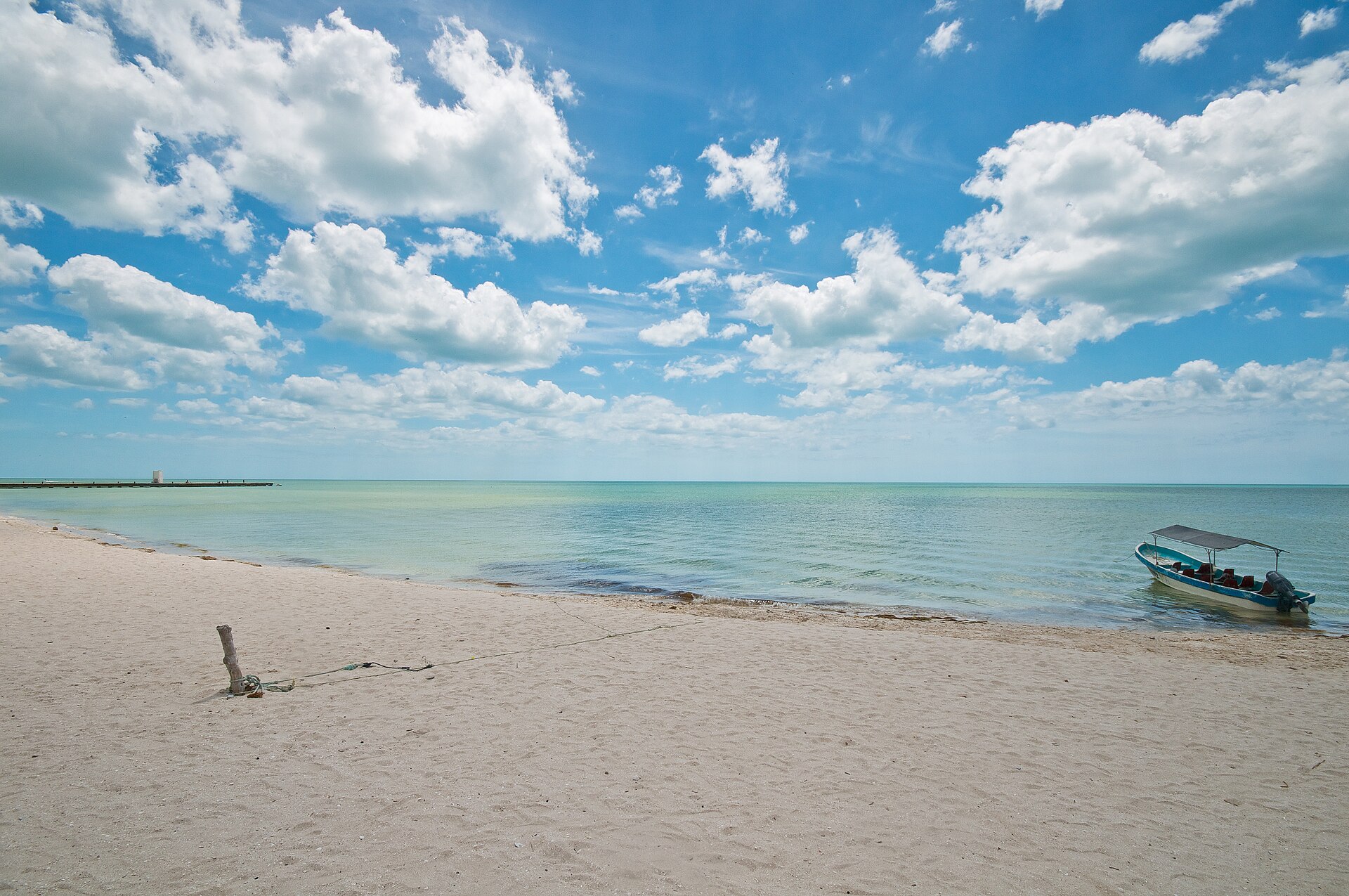 Blue water and coastal landscape at Celestún in Yucatán